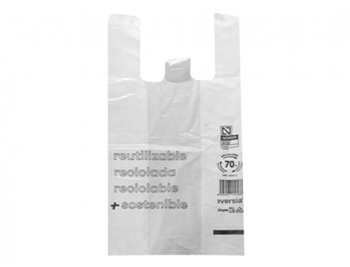 Bolsa camiseta reciclada 70% Blanca 50 mc 30x40 cm adecuada legislacion de 3004043, imagen 4 mini