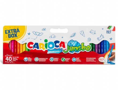 Rotulador Carioca jumbo punta gruesa caja de 40 unidades colores surtidos 41258, imagen 3 mini