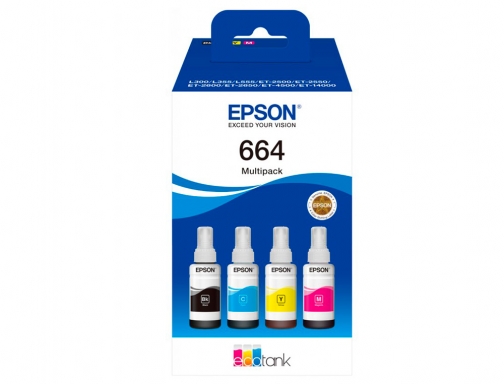 Ink-Epson 664 4 clr multipack (bk c m y) ecotank l300 l355 C13T664640, imagen 2 mini