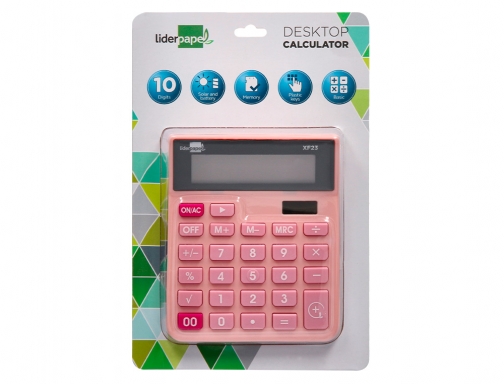 Calculadora Liderpapel sobremesa xf23 10 digitos solar y pilas color rosa 127x105x24 163488, imagen 2 mini