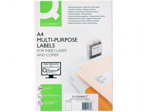 Etiqueta adhesiva Q-connect KF10664 Din A4, folio tamao 210x297 mm impresora, Caja 100 hojas., imagen 3 mini