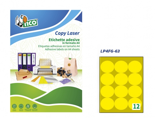Etiqueta adhesiva tico amarillo fluor permanente fsc laser inkjet fotocopia redonda 63,5 Avery LP4FG-63, imagen 3 mini
