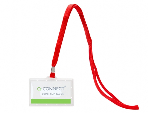 Identificador Q-connect KF03303 con cordon plano rojo y apertura lateral 94x60 mm, imagen 2 mini