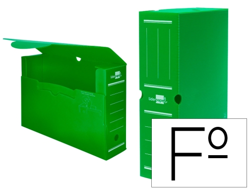 Caja archivo definitivo plastico Liderpapel verde 360x260x100 mm 17302