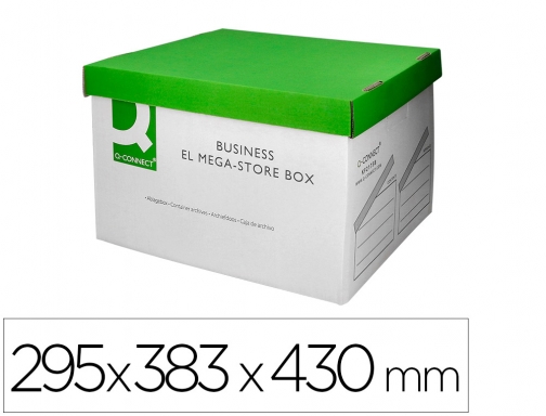 Cajon Q-connect carton para 4 cajas archivo definitivo folio montaje KF21738 0885101 , blanco verde, Hipermaterial.