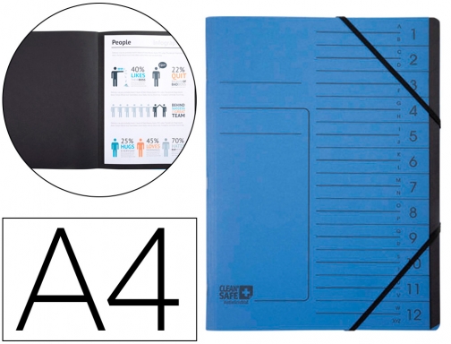 Carpeta Exacompta clean safe clasificadora 12 departamentos Din A4 con gomas carton 57122E , azul, imagen mini