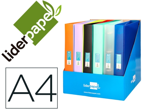 Comprar Carpeta Liderpapel 4 anillas 25mm mixtas polipropileno Din A4 colores surtidos expositor 162946