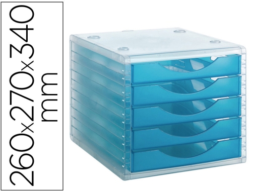 Comprar Fichero cajones de sobremesa Archivo 2000 apilable 5 cajones lagoon translucido 260x270x340 4005 LG TL