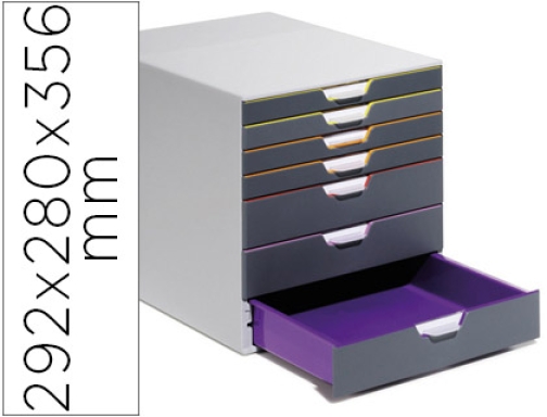 Comprar Fichero cajones de sobremesa Durable varicolor apilables 7 cajones plastico 292x280x356 mm 760727 , gris