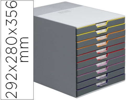 Comprar Fichero cajones de sobremesa Durable varicolor apilables 10 cajones plastico 292x280x356 mm 7610275 , gris