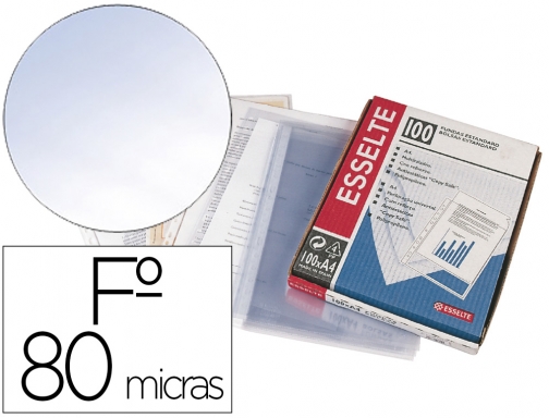 Funda multitaladro Esselte folio pvc cristal 80 mc con refuerzo caja de 100, imagen mini