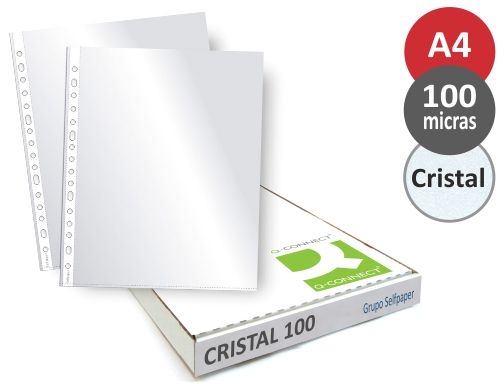 Comprar Funda plástico multitaladro, Din A4, 100 micras, Premium, cristal, caja de 100 uds.