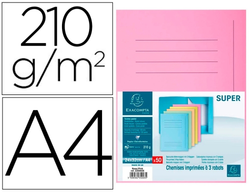 Comprar Subcarpeta cartulina con 3 solapas Exacompta Din A4 impresa rosa 210 gr 235003E