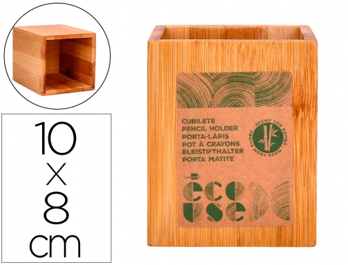 Cubilete portalapices Liderpapel bambu 100% natural ecouse cuadrado 80x80x100 mm 166141, imagen mini