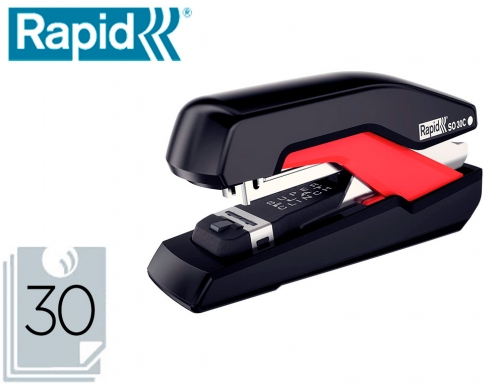 Grapadora Rapid so30c plastico negro rojo capacidad 30 hojas usa grapas omnipress 5000550, imagen mini
