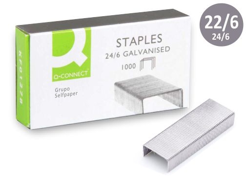 Grapas Q-connect nº 22 6 24 6 galvanizadas caja de 1000 unidades KF01278