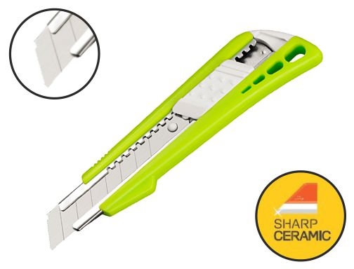 Comprar Cuter Qconnect plastico ancho con guia de metal cuchilla ceramica 18 mm KF17106