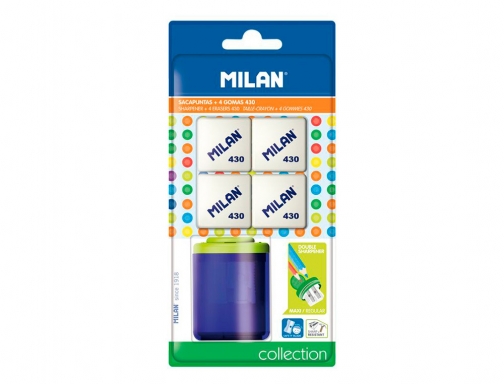 Sacapuntas Milan collection plastico 2 usos + 4 gomas de borrar 430 BYM10273, imagen mini