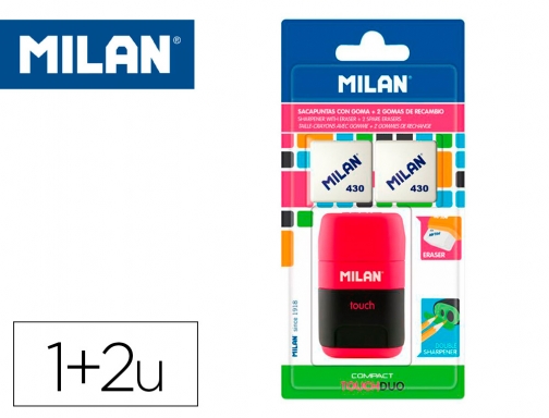 Sacapuntas Milan compact touch duo plastico 2 usos con goma + 2 BYM10272, imagen mini