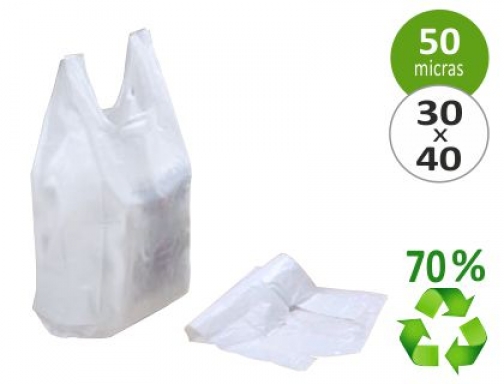 Bolsa camiseta reciclada 70% Blanca 50 mc 30x40 cm adecuada legislacion de 3004044, imagen mini