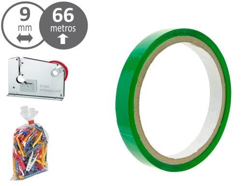 Cinta adhesiva Q-connect 66m x 9mm verde para cerrar bolsas KF10855, imagen mini