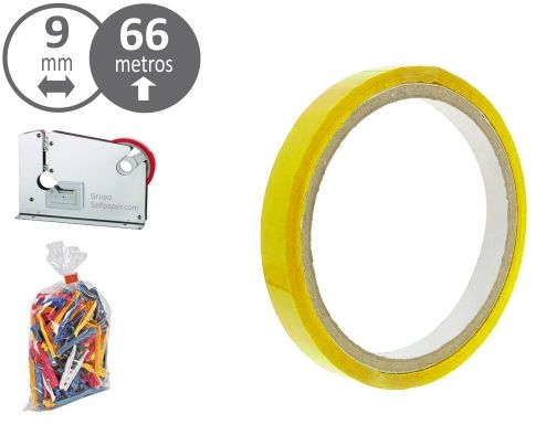 Cinta adhesiva Q-connect 66m x 9mm amarilla para cerrar bolsas KF10856, imagen mini