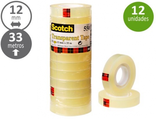 Cinta adhesiva Scotch transparente 33 mt x 12 mm pack de 12 550 1233 AE, imagen mini