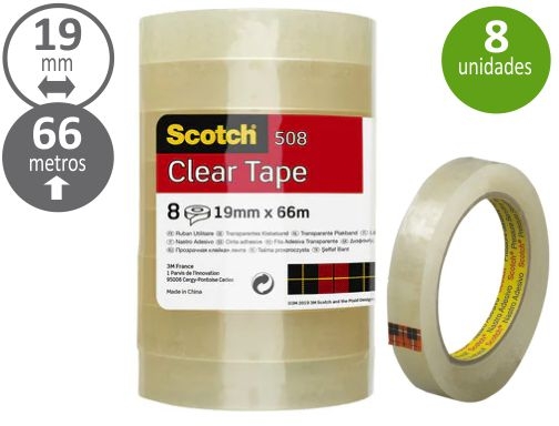 Celo, cinta adhesiva Scotch 19 mm x 66 metros, transparente, pack