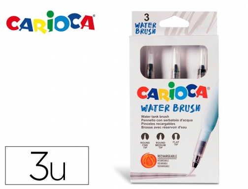 Pincel Carioca rellenable agua redondo caja de 3 unidades puntas surtidas 43170, imagen mini