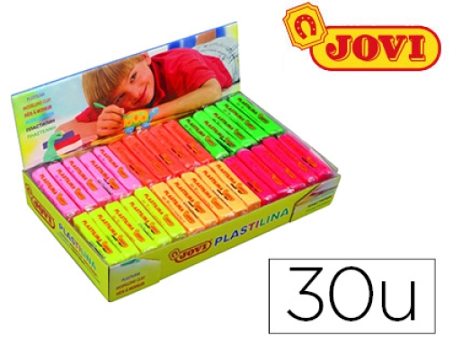 Plastilina Jovi 70F tamaño pequeño caja de 30 unidades colores  fluorescentes surtidos