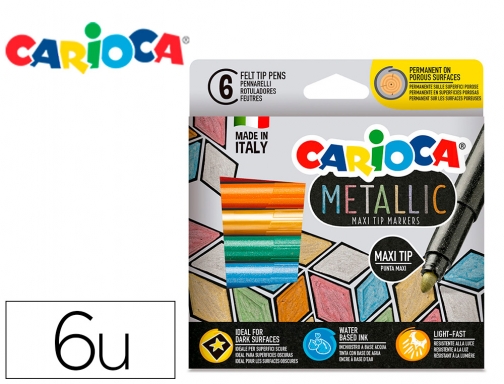 Rotulador Carioca metallic punta maxi 6 mm caja de 6 colores surtidos 43161, imagen mini