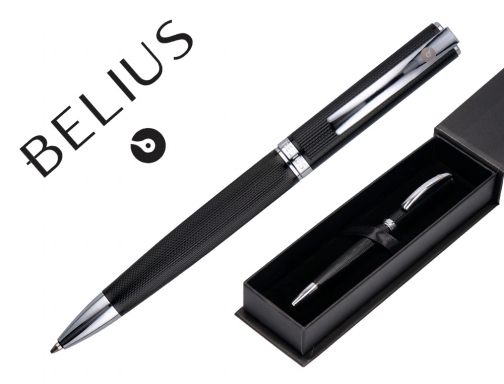 Comprar Boligrafo Belius turbo aluminio textura punteada color negro y plateado tinta azul BB245 , negro plata
