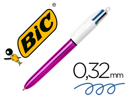 Boligrafo Bic cuatro colores shine morado punta de 1 mm 951351 , 4 colores