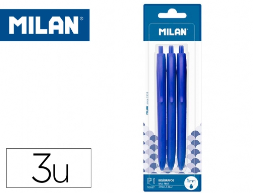 Boligrafo Milan p1 retractil 1 mm touch azul blister de 3 unidades BWM10253, imagen mini