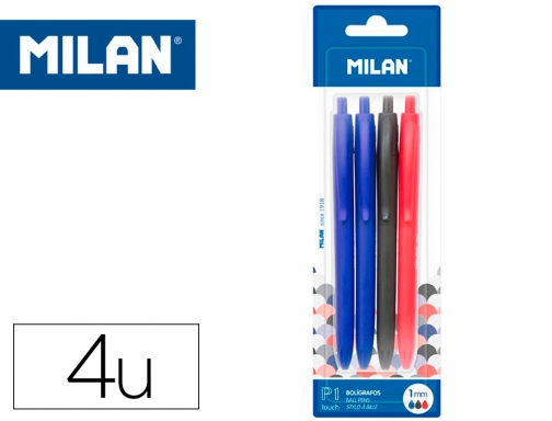 Boligrafo Milan p1 retractil 1 mm touch blister de 4 unidades colores BWM10254 , surtidos, imagen mini