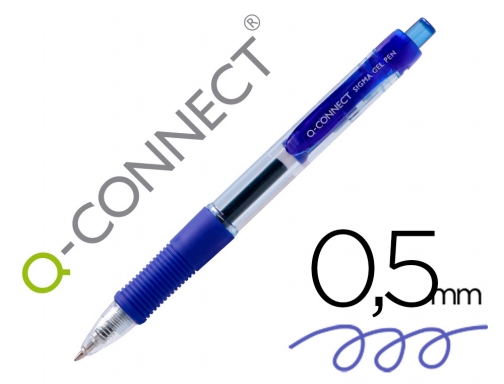Boligrafo Q-connect sigma retractil con sujecion de caucho tinta gel 0,5 mm KF00382 , azul, imagen mini