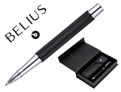 Comprar Roller y estuche Belius turbo aluminio textura punteada negro plateado tinta azul BB249 , negro plata
