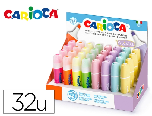 Comprar Rotulador Carioca Fluorescente Color Pastel Expositor De 32 Unidades Colores Surtidos 43184