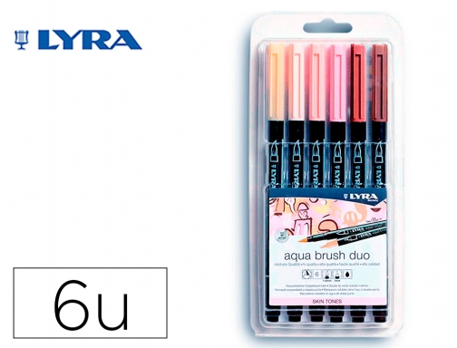 Rotulador Lyra aqua brush acuarelable doble punta y pincel tonos piel blister L6521062 , 6 colores, imagen mini