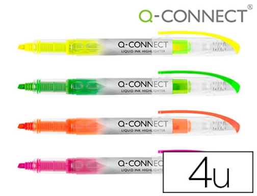 Comprar Rotulador Qconnect fluorescente punta biselada tinta liquida bolsa de 4 unidades colores KF16127 , surtidos