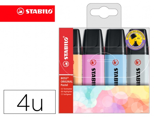 Rotulador Stabilo boss fluorescente 70 pastel estuche de 4 unidades colores nuevos 70 4-4 , surtidos, imagen mini