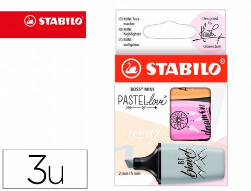 Rotulador Stabilo boss mini pastel love estuche de 3 unidades fucsia helado 07 03-59 , surtidos, imagen mini