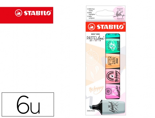 Rotulador Stabilo boss mini pastel love estuche de 6 unidades colores surtidos 07 06-29, imagen mini