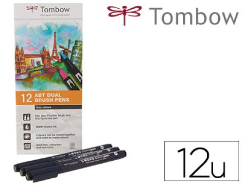 Rotulador Tombow acuarelable doble punta pincel colores primarios estuche de 12 unidades ABT-12P-1 , surtidos, imagen mini