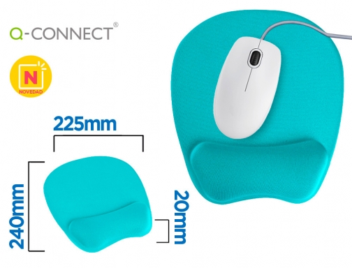 Alfombrilla para raton Q-connect con reposamuñecas ergonomica de gel color turquesa 225x240x20 KF17232, imagen mini