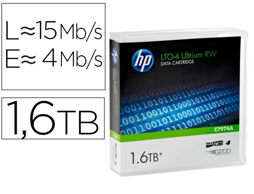 Comprar Cinta de datos ultrium 4 1.6tb rw 1000 paginas HP C7974A