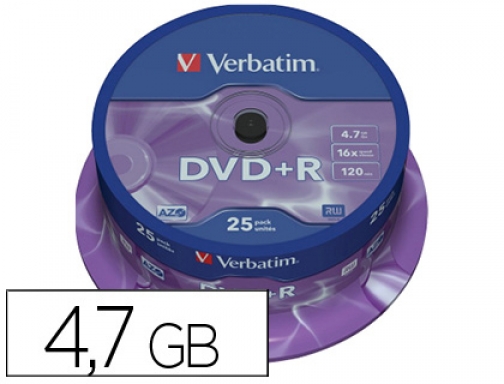 Dvd+r Verbatim capacidad 4.7gb velocidad 16x