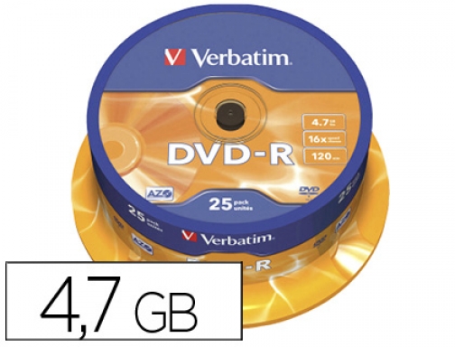 Dvd-r Verbatim capacidad 4.7gb velocidad 16x