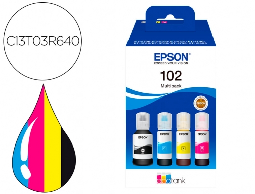Ink-Epson 102 ecotank multipack botella ink ecotank et-2700 et-2750 et-2751 et-2756 et-3700 C13T03R640, imagen mini