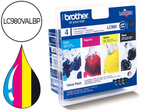 Ink-jet Brother lc-980bk DCP-145 DCP-165 MFC-250 MFC-290 negro magenta amarillo cian pack4 LC980VALBP, imagen mini
